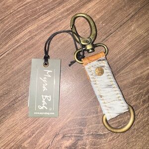 Myra Bag Keychain with Brass Hardware  BLACK & WHITE KEY FOB Calf hair